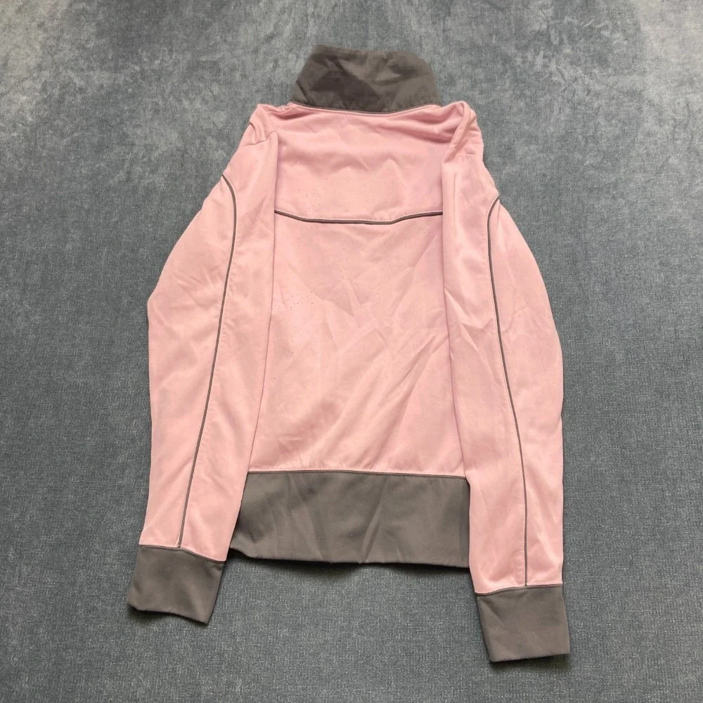 Nike Sportswear Athletic Jacket Girl L Pink Gray Fleece Lined Full Zip Mock Neck